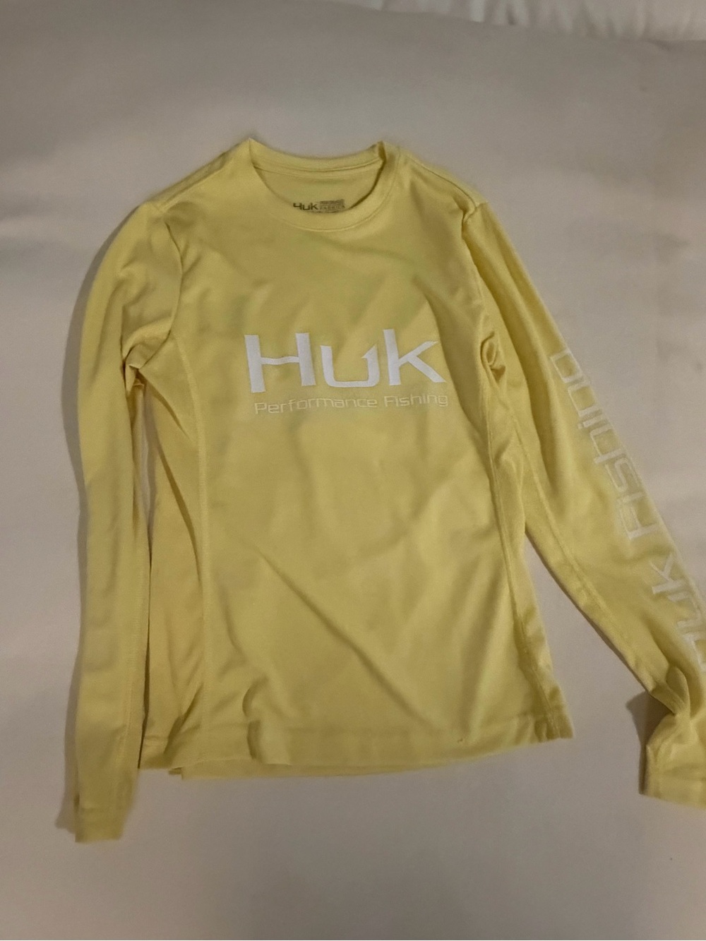 Huk Women's Long Sleeve Performance Tee in Light Yellow with White Logo